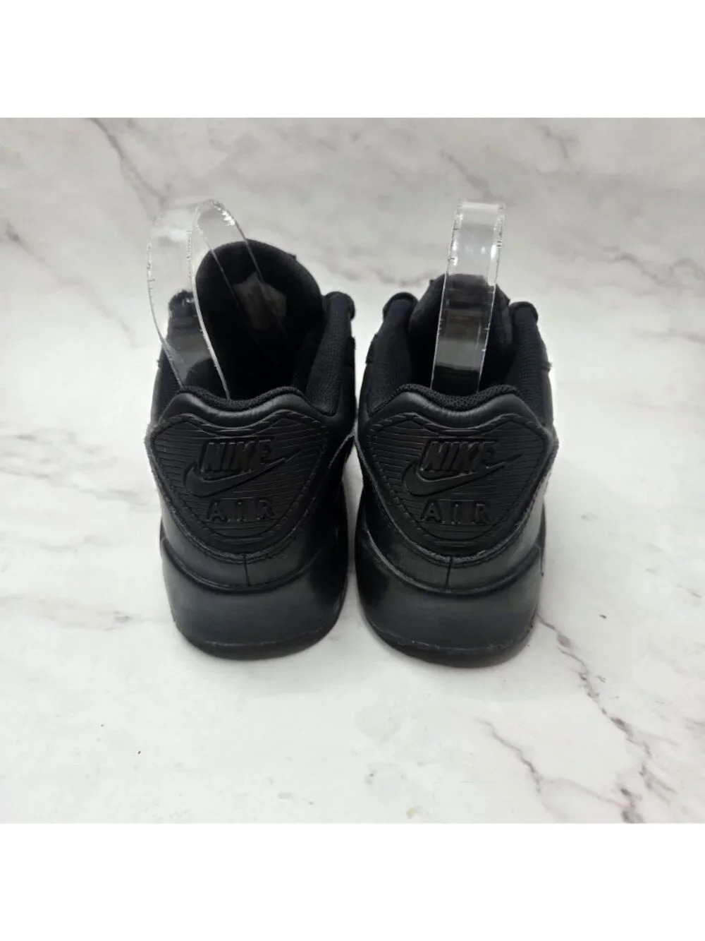 Nike Air Max 90 Triple Black GS Leather Shoes Sneakers CD6864-001 Youth 6.5